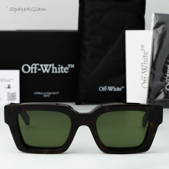 Off-White Men Sunglasses Havana Green Square OERI126 VIRGIL 6055 NEW AUTHENTIC - Picture 1 of 12